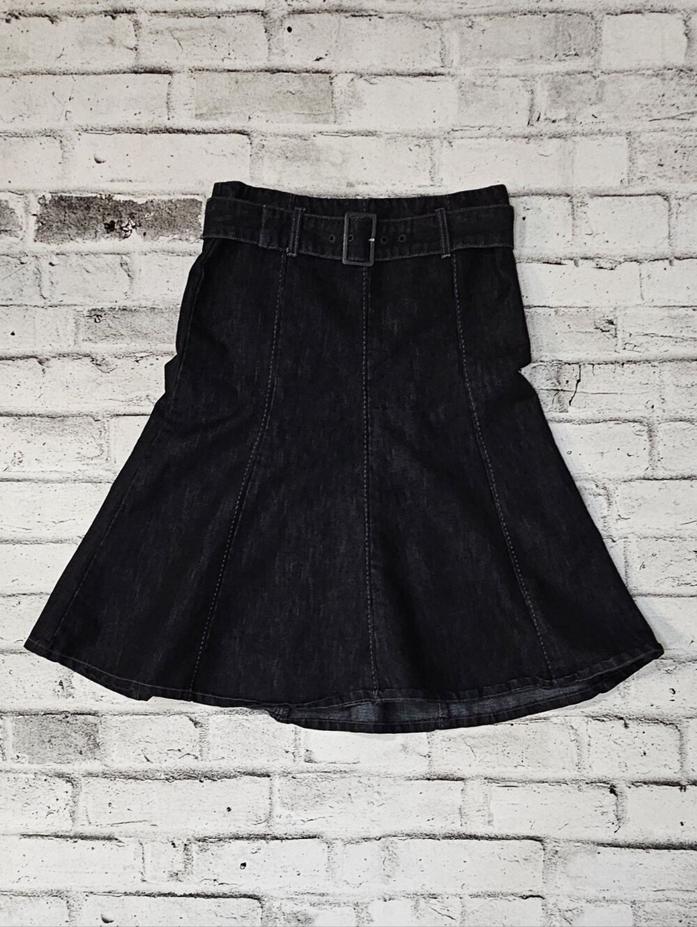 Smart Set Dark Wash Denim A Line Midi Skirt Belted Size 7